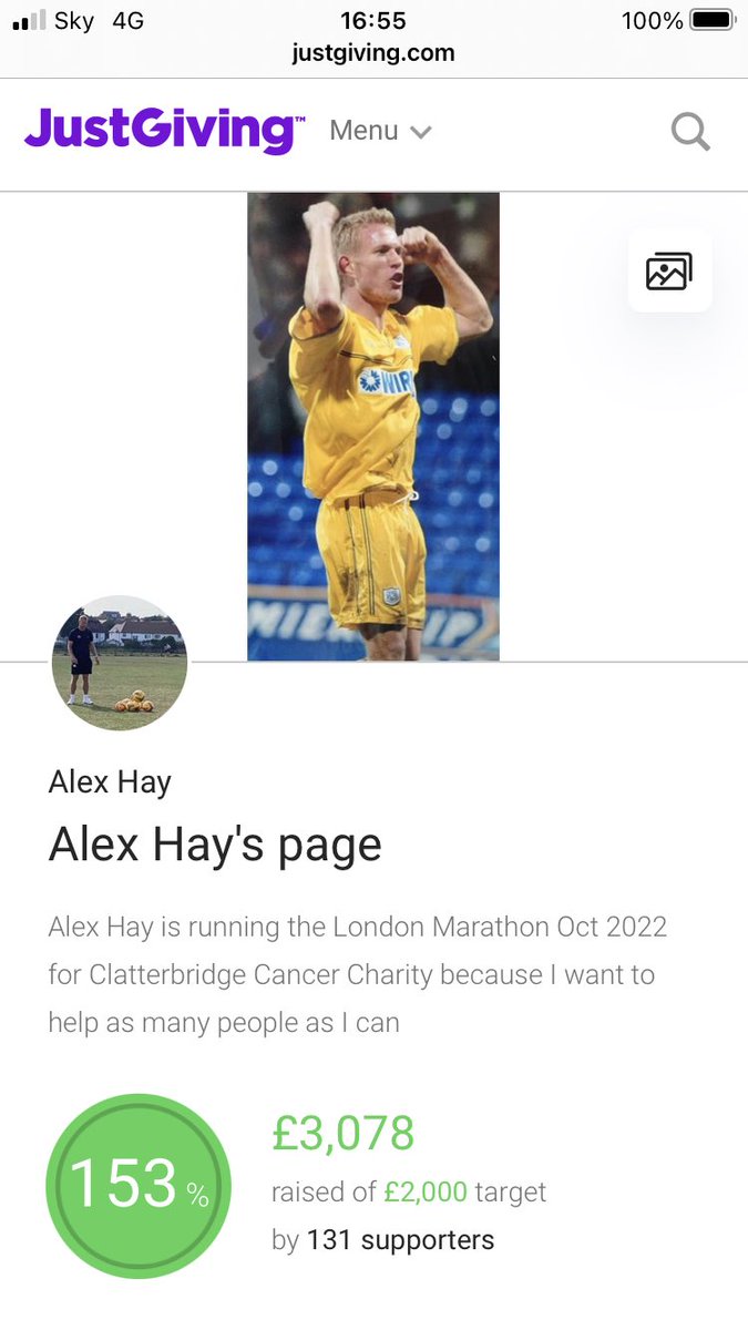 AlexHay2's tweet photo. Look at this!!!! Wahooo £3000 broken, feeling very proud and humbled by all the amazing support! @ClatterbridgeCC @LondonMarathon Thankyou Thankyou….still open for a few weeks so keep sharing #keepgoing https://t.co/wV94JiWf8c