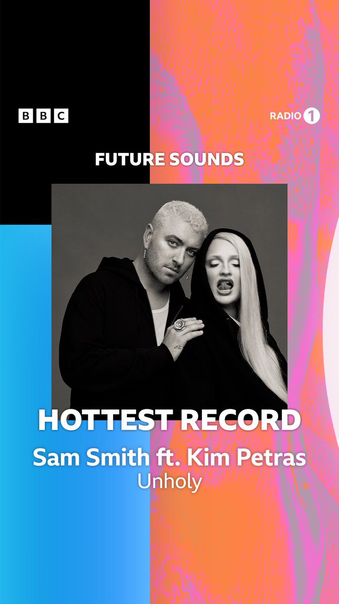 samsmith's tweet photo. Tonight at 6pm bst Sam and @kimpetras are in @BBCR1 with Clara Amfo for an UNHOLY #hottestrecord and live lounge performance ❤️🔥👅 https://t.co/Iy4VzBVEsU