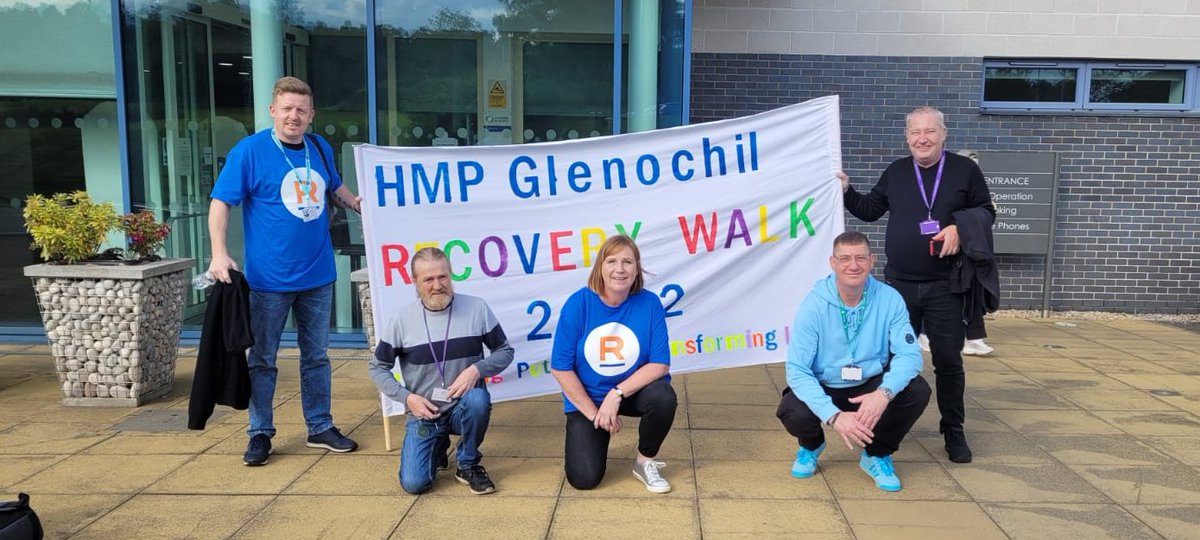 SRConsortium's tweet photo. Great day at the 2 #recovery walks in HMP Glenochil, promoting Recovery from Within &amp; sharing the theme of Connected &amp; Caring. Residents, staff &amp; partners came together to remember those we have lost then embracing the positives of recovery &amp; showing that it's possible for all 💜 https://t.co/dPFEdf2edw