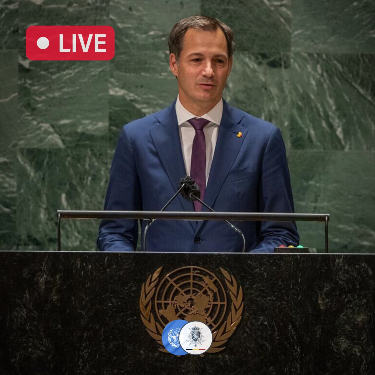 BelgiumMFA's tweet photo. 📍 #UNGA 

Prime Minister @AlexanderDeCroo will address the @UN General Assembly tomorrow.

🕖+- 19:00 (Brussels time)
🕐+- 13:00 (New York time)

⏯️ Follow his speech via this Twitter account or via https://t.co/QheKnP5iZi. https://t.co/TI36pNkKie