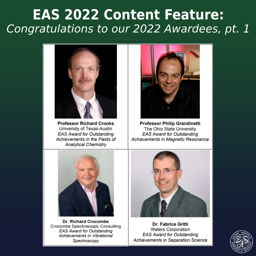EASorg's tweet photo. Congratulations to our 2022 awardees! Catch their sessions in the prelim program:
https://t.co/pq8xCpD0Mk

#EAS2022 #DiversitEAS #SustainabilitEAS #EASp3 #serEASscience #ForensicScience #Pharmaceuticals #conference #chemistry #analytical #science #AnalyticalChemistry #explorepage https://t.co/h5XrfPiU5o