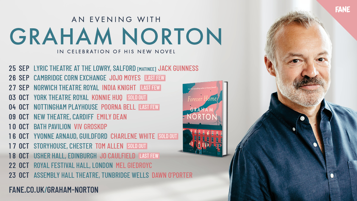 Delighted to be being asked the question for once and by all these brilliant interviewers! Join me at to celebrate publication of Forever Home on my tour – there are a few tickets left at some venues! Get your tickets here: fane.co.uk/graham-norton