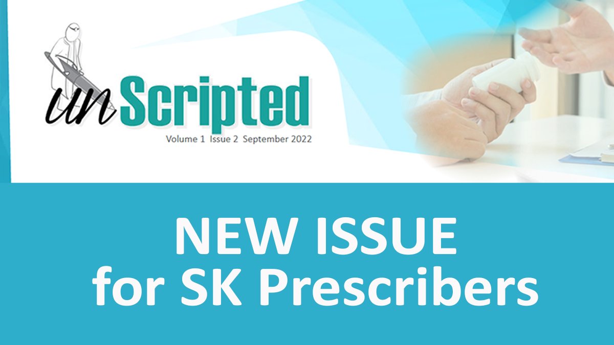 CPSS_News's tweet image. NEW! EXPLORE the FALL issue of UnScripted!  
Volume 1 Issue 2 - September 2022
News every prescriber in SK needs to know on Travelling with Meds; Zopiclone; Prescribe or not prescribe Opioids; Ritalin; Free CME; a Case Discussion and more!
bit.ly/3S4Lg1J