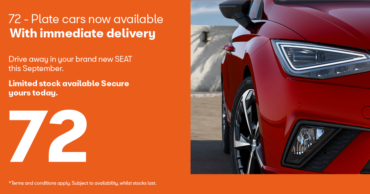 With a limited amount of stock available, drive away in a SEAT this September - with the brand new 72-plate. Experience the fun and stylish design of a SEAT for yourself and book a test drive*.

Find out more: ow.ly/ugZQ50KQxya
*Subject to applicant status and availability.