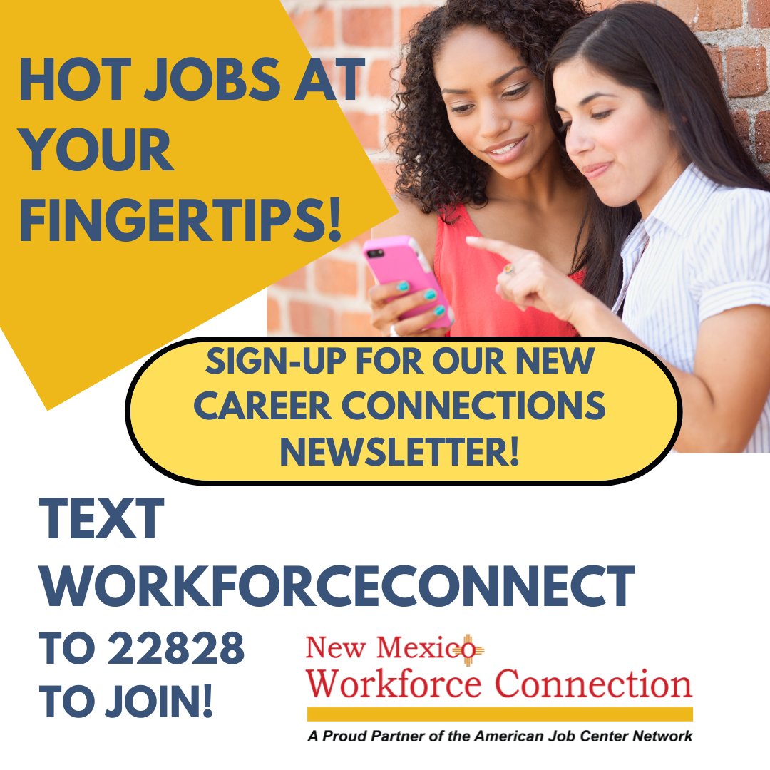NMWorkforce's tweet photo. Get π₯ Hot Jobs and career tips delivered conveniently to your inbox. Never miss a resource or career event again!
Text WORKFORCECONNECT to 22828 to sign-up!
#careeropportunities #nmjobs #careertips #newmexicobusiness #careersuccess #oneabq #workforceconnection #abq #burque https://t.co/Xk2hO6bFlD