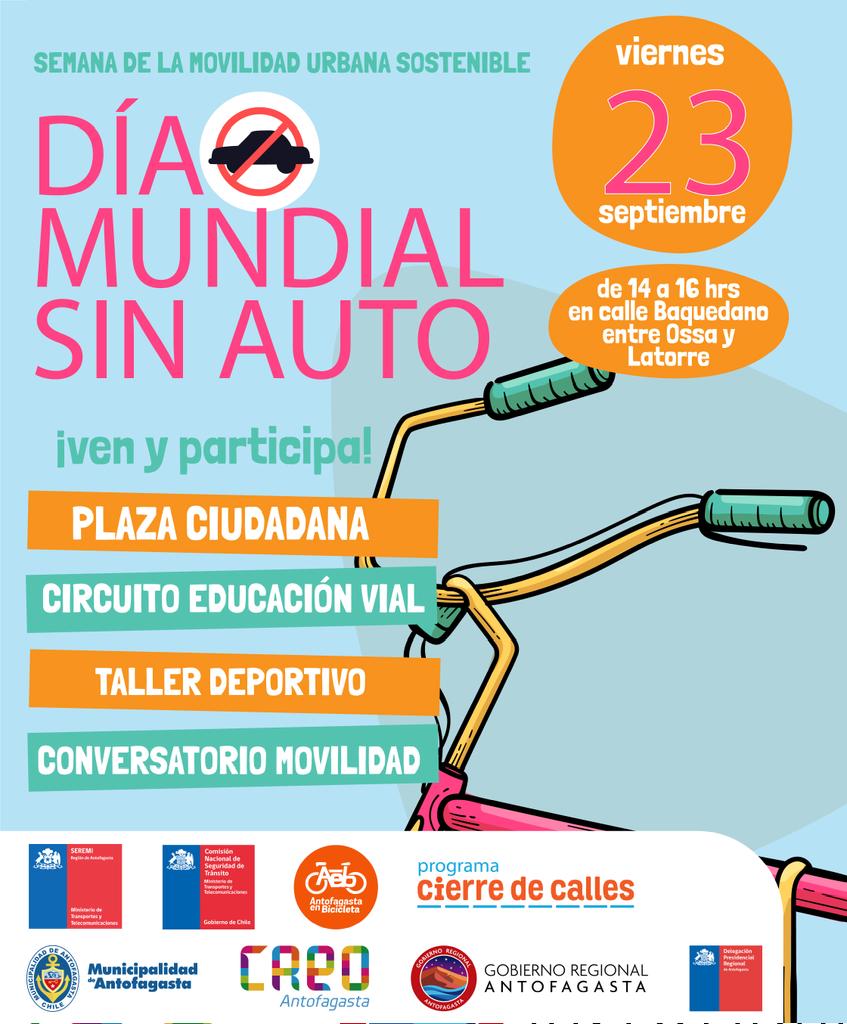 Ven a celebrar el inicio de las actividades por el #DíaSinAuto,🚫🚗 el 23/09 en Baquedano,entre Ossa y Latorre en una feria con stands informativos promoviendo una armónica convivencia vial y el uso de transportes más sustentables🚲🛴
Finalizaremos con una gran cicletada el 30/09
