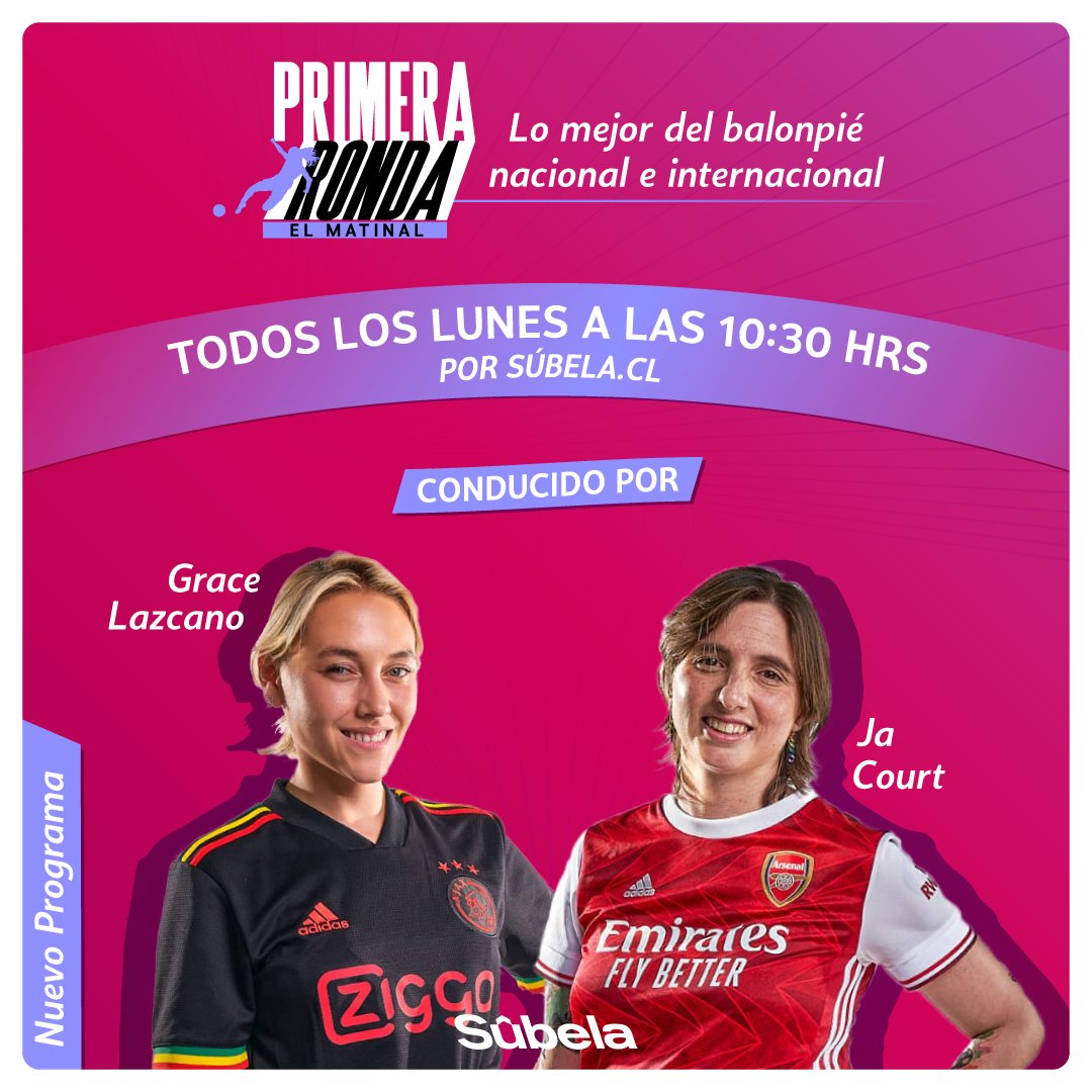 ⚽✨ Desde este lunes el fútbol femenino se toma nuestra radio en las voces de <a href="/JaCourt11/">Ja Court 🏳️‍🌈⚽️</a> y <a href="/gracelazcano/">Grace</a>🙌

Entrevistas, fútbol nacional e internacional y buena onda en #PrimeraRonda. ¿Te nos sumas? Todos los lunes a las 10:30 am en súbela.cl 🥰