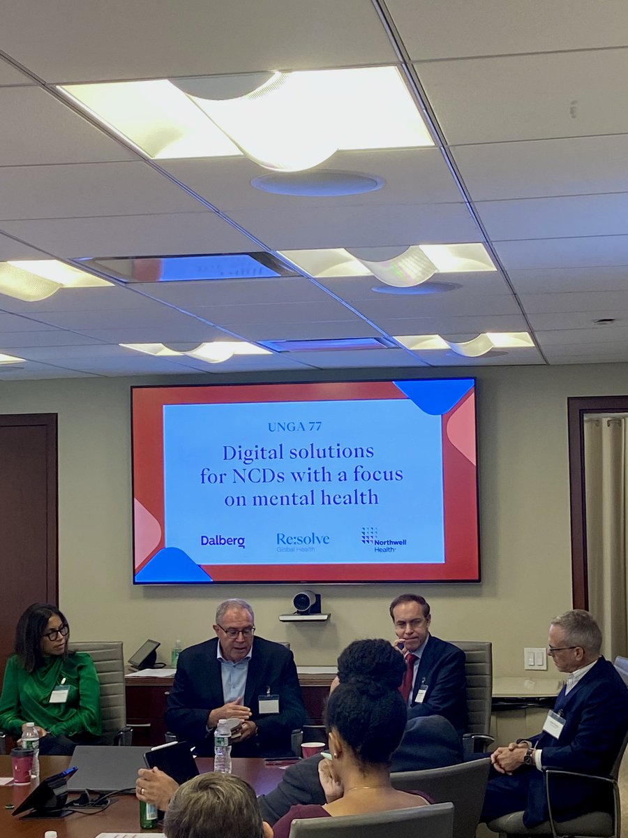 LIVE from our round table on digital solutions for mental health: we wrapped a panel with Dr John Young, Dr Tanzeem Choudhury, Dr Howard Zucker - who concur the need to collaborate across sectors to push action on primary, integrated care, and breaking stigma. #unga77 #unga