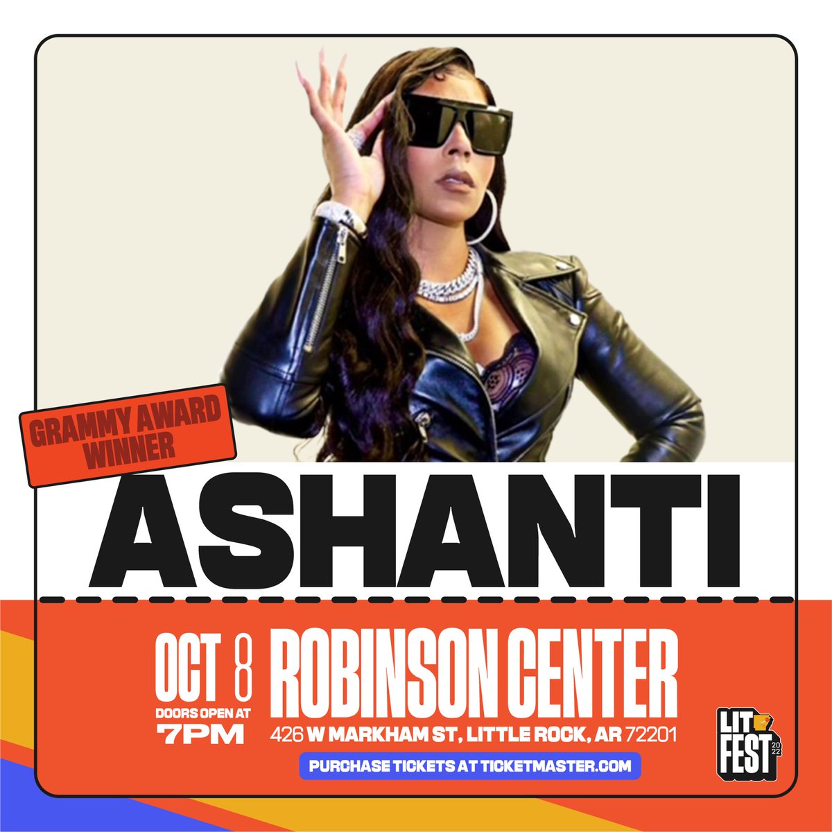 mylitfest's tweet photo. 🚨LITFest just got  even more LIT with Grammy award winning Ashanti performing Saturday, October 8th. Tickets on sale soon. Stay tuned! This is a show you don’t want to miss! #litfest #littlerock #lit #Arkansas https://t.co/jPPzeXchq3