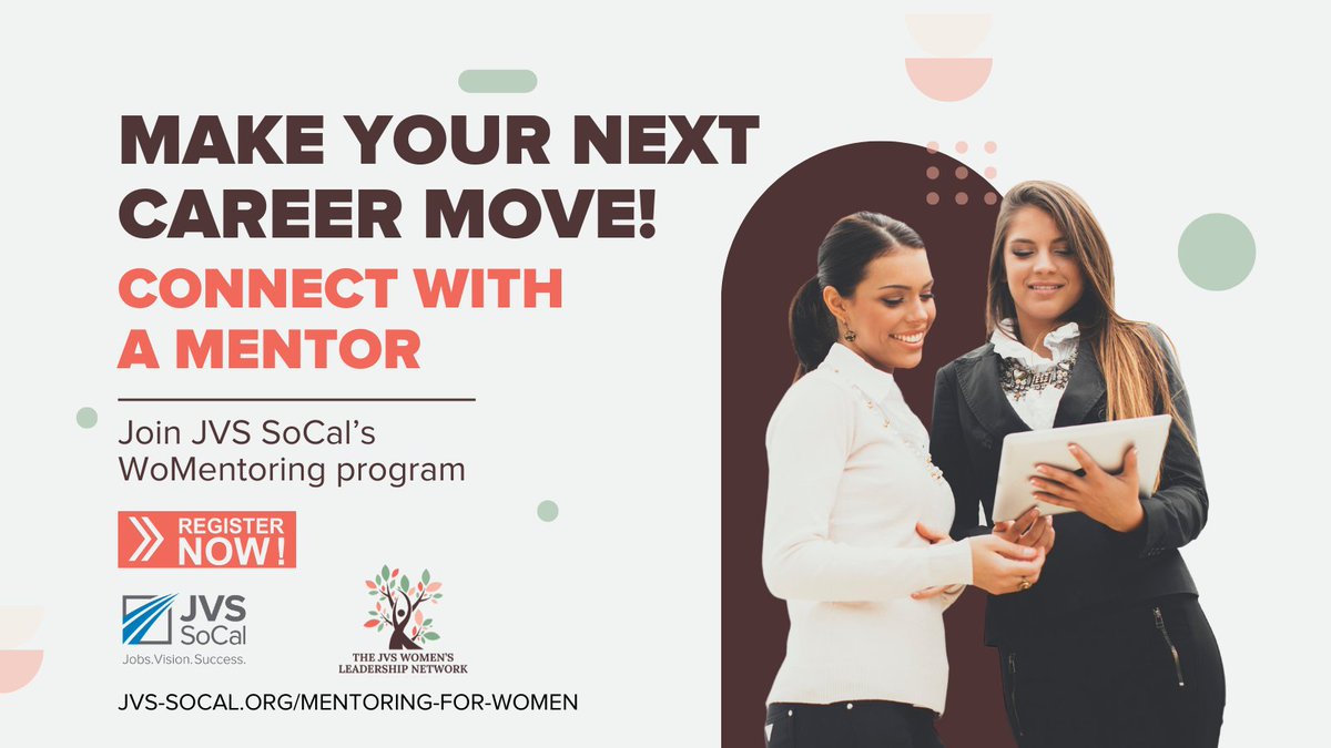 JVSSoCal's tweet photo. Need career guidance? JVS SoCal can match you with a professional in your field of choice for quality #mentoring sessions. Learn more and apply for our 6-month mentoring program for women here: https://t.co/OFRNkfylTM #Womentoring #JobsVisionSuccess #SoCalProfessionals https://t.co/M2Ms4udvuY