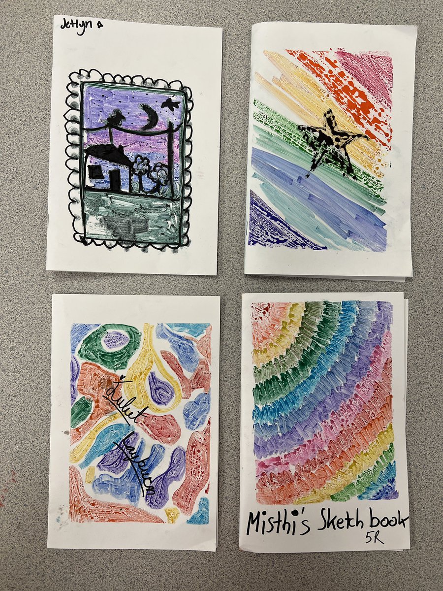 MrsSims7's tweet image. 4th and 5th Grade Artists have been busy creating  Gelli Plate Prints for their sketchbook covers!! @RiverRidgeElem