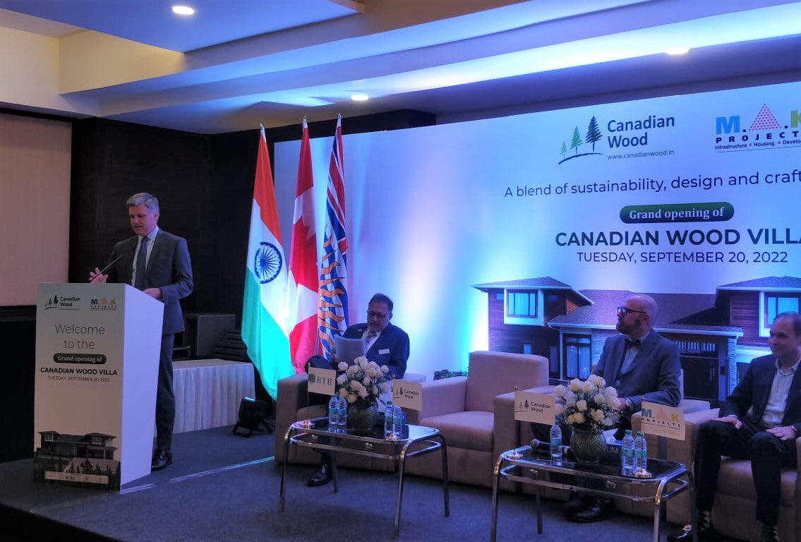 HCCanInd's tweet photo. Born in Canada, Made in India! 

Excited to launch the 6K-sq-foot Canadian Wood Villa Project by @makprojectsbtr &amp; #BCFII, made entirely with #CanadianWood species &amp; engineered-wood products instead of concrete, for a more sustainable, low-carbon luxury home! https://t.co/iHfsQfu0pF