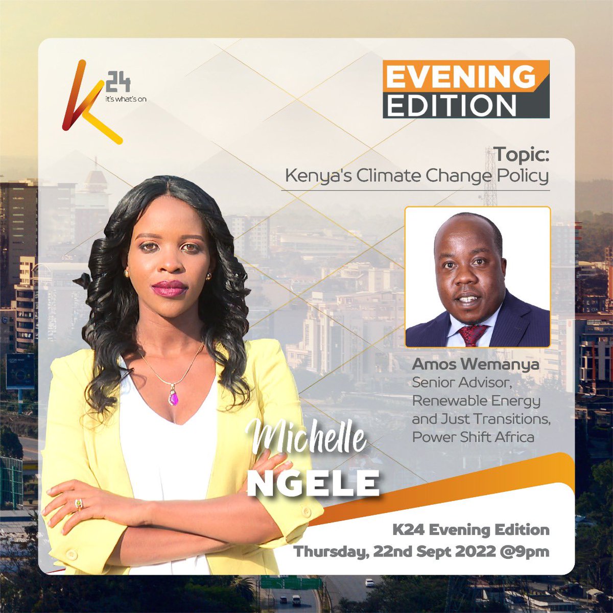 K24Tv's tweet image. Join us tonight at 9PM as we discuss Kenya’s Climate Change Policy.

@Michellengele @PowerShftAfrica #K24EveningEdition