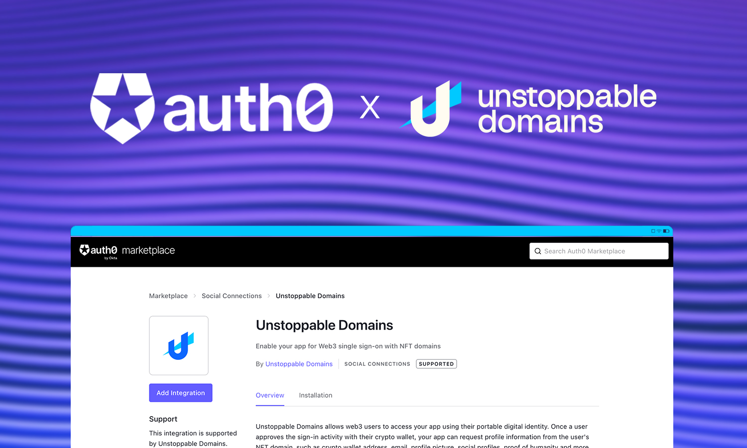 unstoppable.nft on Twitter: "Unstoppable Domains is joining the @Auth0  marketplace! With this new social connection, devs can now easily integrate  Login with Unstoppable with super simple code. 🙌 Why is this huge?