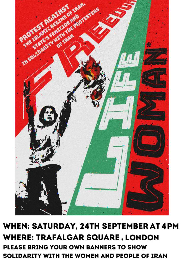KavehAbbasian's tweet photo. Friends in London, if you want to raise your voices and show solidarity with the people of Iran, come join us on Saturday at 4pm at Trafalgar Square.
#MahsaAmini 
#ZhinaAmini 
#OpIran https://t.co/NXl4Zb6tSE