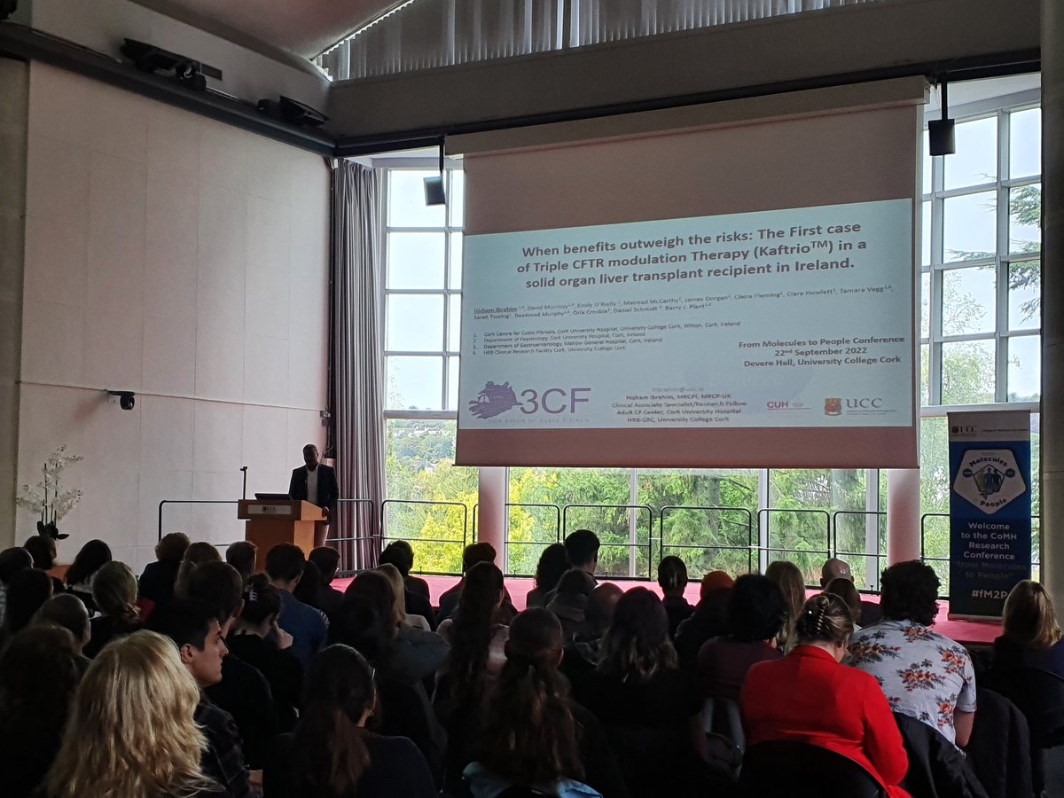 3CF_ie's tweet image. Our own Dr Hisham Ibrahim presenting at Molecules to People UCC #fM2P &quot;When benefits outweigh the risks: The first case of Triple CFTR modulation therapy (Kaftrio) in a solid organ liver transplant recipient in Ireland&quot;