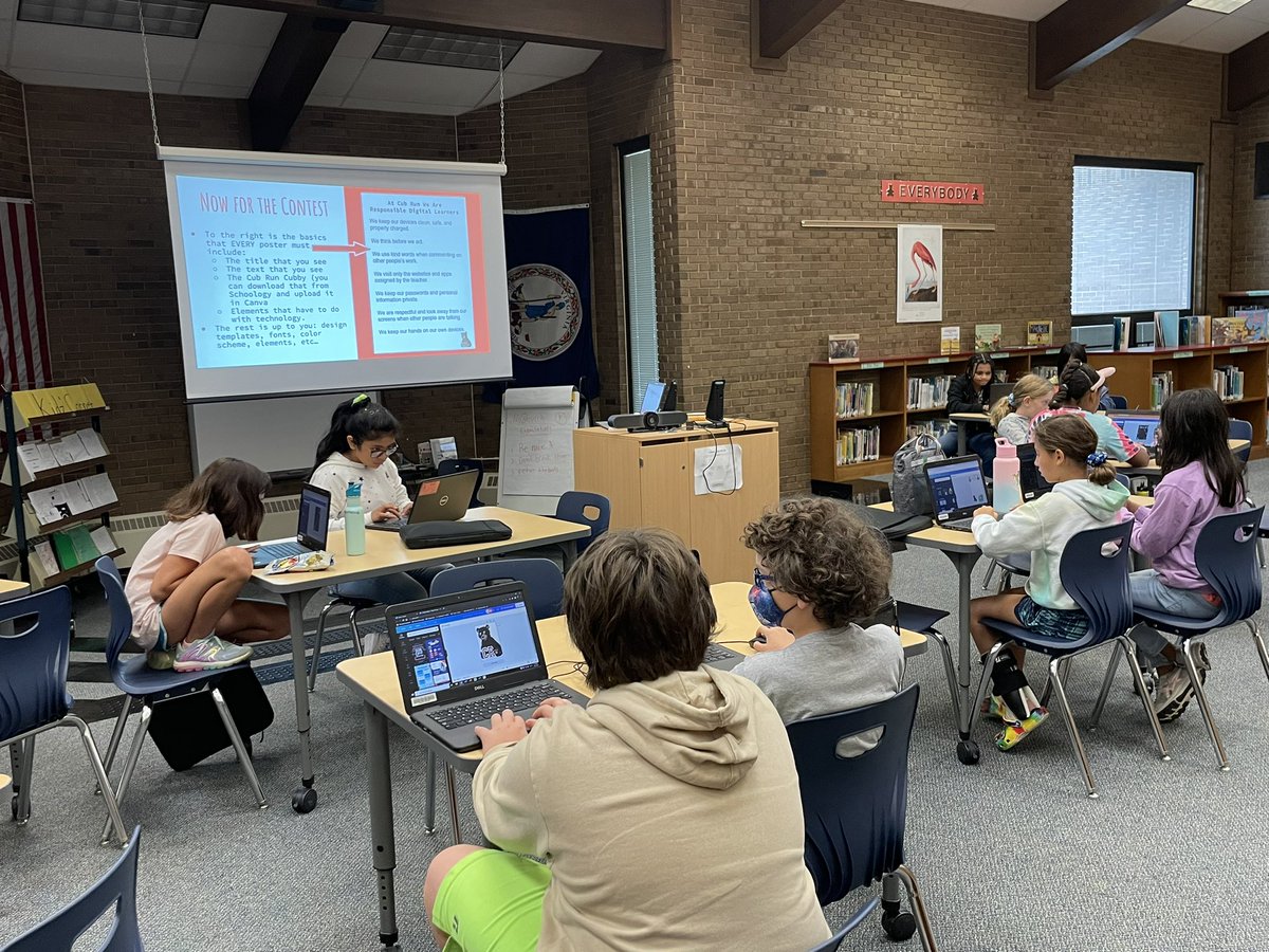 MaggieBrownK12's tweet photo. Our 4th and 5th grade Media Arts students are working hard on a poster contest: @CubRunFCPS teachers- be ready to vote for your favorite “Responsible Digital Learner” posters in the coming weeks! #canva #fcpssbts #CubRunCubbies https://t.co/KBS2pT4iHh
