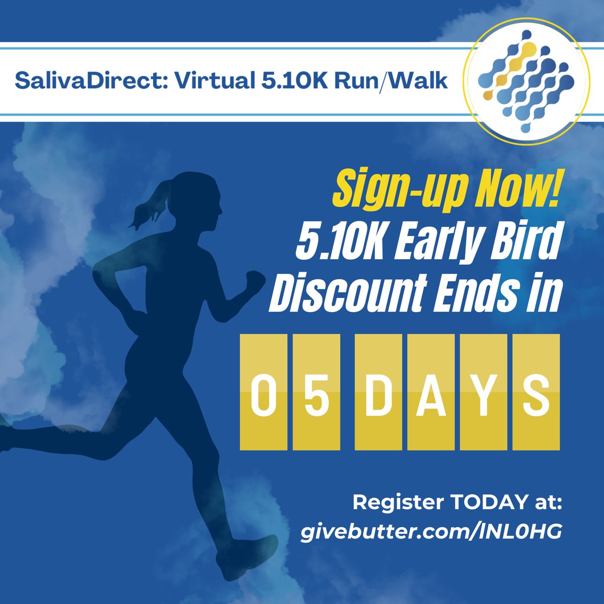 saliva_direct's tweet image. Down to the final days!! Early bird rates for the SalivaDirect 5.10K run/walk ends Tue, 9/26! Snag your race tickets now while prices are still low and join us for a fun-filled virtual event. Sign up at: givebutter.com/lNL0HG #RoadTo510K #SpitRules #TestToSave #5K #COVID19