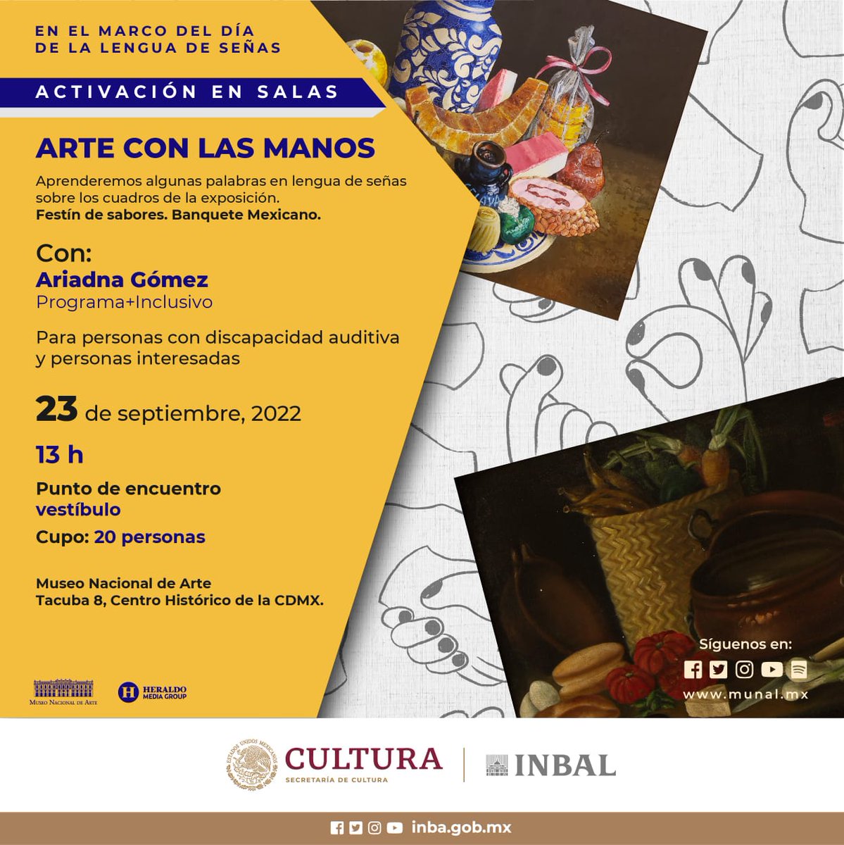 Redmuseospcd's tweet photo. El día de mañana, 23 de septiembre a las 13 horas, con motivo del Día Internacional de la Lengua de Señas, nuestros amigos del @MUNALmx llevarán a cabo un recorrido para todo público. Cupo limitado a 20 personas, todos cordialmente invitados... https://t.co/3GRWG43qFV