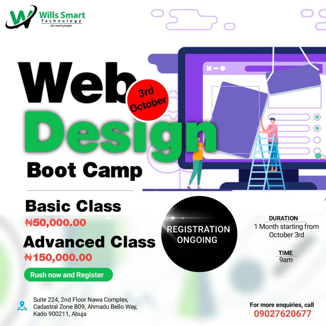 willssmarttech's tweet photo. After #NYSC what next? 
Come and learn how to design different types of website with shikini money. Abuja peeps!!! https://t.co/p7M3S2JkMw