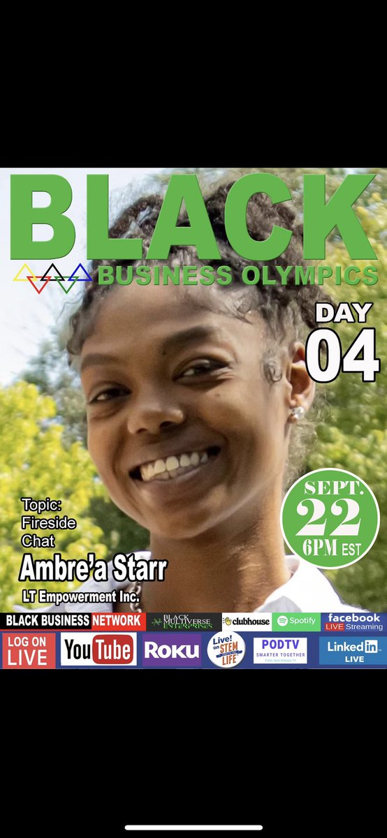 BlackBusinessUS's tweet photo. Join us for Day 4 https://t.co/ELd4rpwOWp Black Business Olympics #blackbusinessolympics #blackbusinessexpousa #geniusiscommon https://t.co/39648mPCdZ
