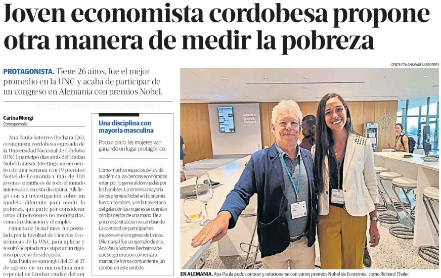 #FCEnLosMedios📰
<a href="/LAVOZcomar/">LAVOZcomar</a> publicó una nota donde <a href="/AnaSatorres/">Ana Paula</a> cuenta cómo fue su participación en <a href="/lindaunobel/">Lindau Nobel Laureate Meetings</a> y explica sobre su investigación para medir la pobreza con otras dimensiones no monetarias.
➕ Leé la nota completa 
 bit.ly/notaSatorre