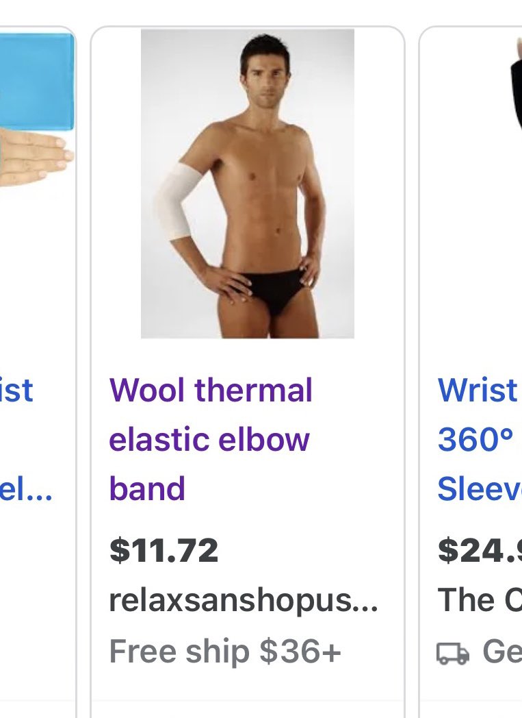 LizBoeder's tweet photo. Why did this man strip down to his underwear to model an elbow wrap? 😂 https://t.co/6goiHoMmVS