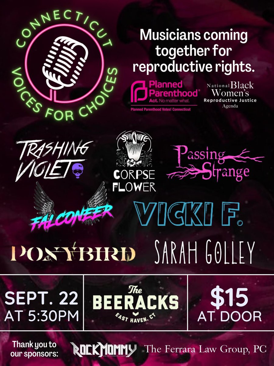 CT Voices For Choices (@ct_choices) on Twitter photo What's better than rocking out to this bad@$$ lineup? Rocking out while raising money for reproductive rights. Come out tonight to <a href="/TheBeeracks/">The Beeracks</a> for a night of diverse music and show some love for <a href="/ppvotesct/">PlannedParenthoodVotes!CT</a> & <a href="/BlackWomensRJ/">In Our Own Voice</a> ! What's better than rocking out to this bad@$$ lineup? Rocking out while raising money for reproductive rights. Come out tonight to <a href="/TheBeeracks/">The Beeracks</a> for a night of diverse music and show some love for <a href="/ppvotesct/">PlannedParenthoodVotes!CT</a> & <a href="/BlackWomensRJ/">In Our Own Voice</a> !