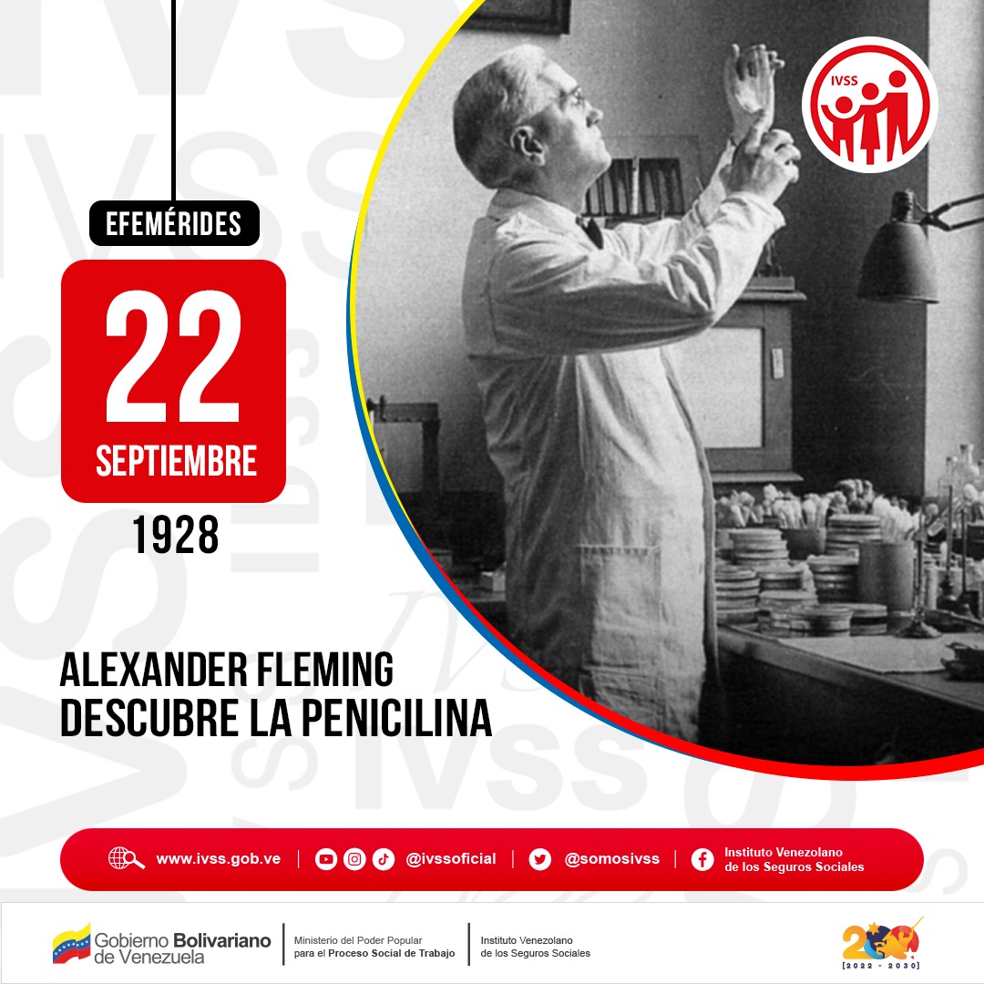 #Hoy | Se conmemora el Día de Alexander Fleming gran descubridor de la Penicilina.
#CuidateYRefuerzaTuVacuna
#JuntosPorCadaLatido❤️ <a href="/NicolasMaduro/">Nicolás Maduro</a> <a href="/MagaGutierrezV/">Magaly Gutiérrez Viña</a> <a href="/Somosivss/">Instituto Venezolano de los Seguros Sociales</a>