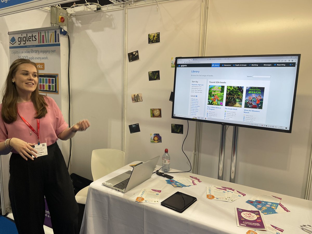 MissJMiller7's tweet photo. We finally made it to @Giglets to hear all about their online reading resource. @AngusDLO and I loved the interchangeable features to cater for ASN and language translations - so inclusive! The addition of themed music to accompany each book created such an immersive experience! https://t.co/FMNt3C9kNV