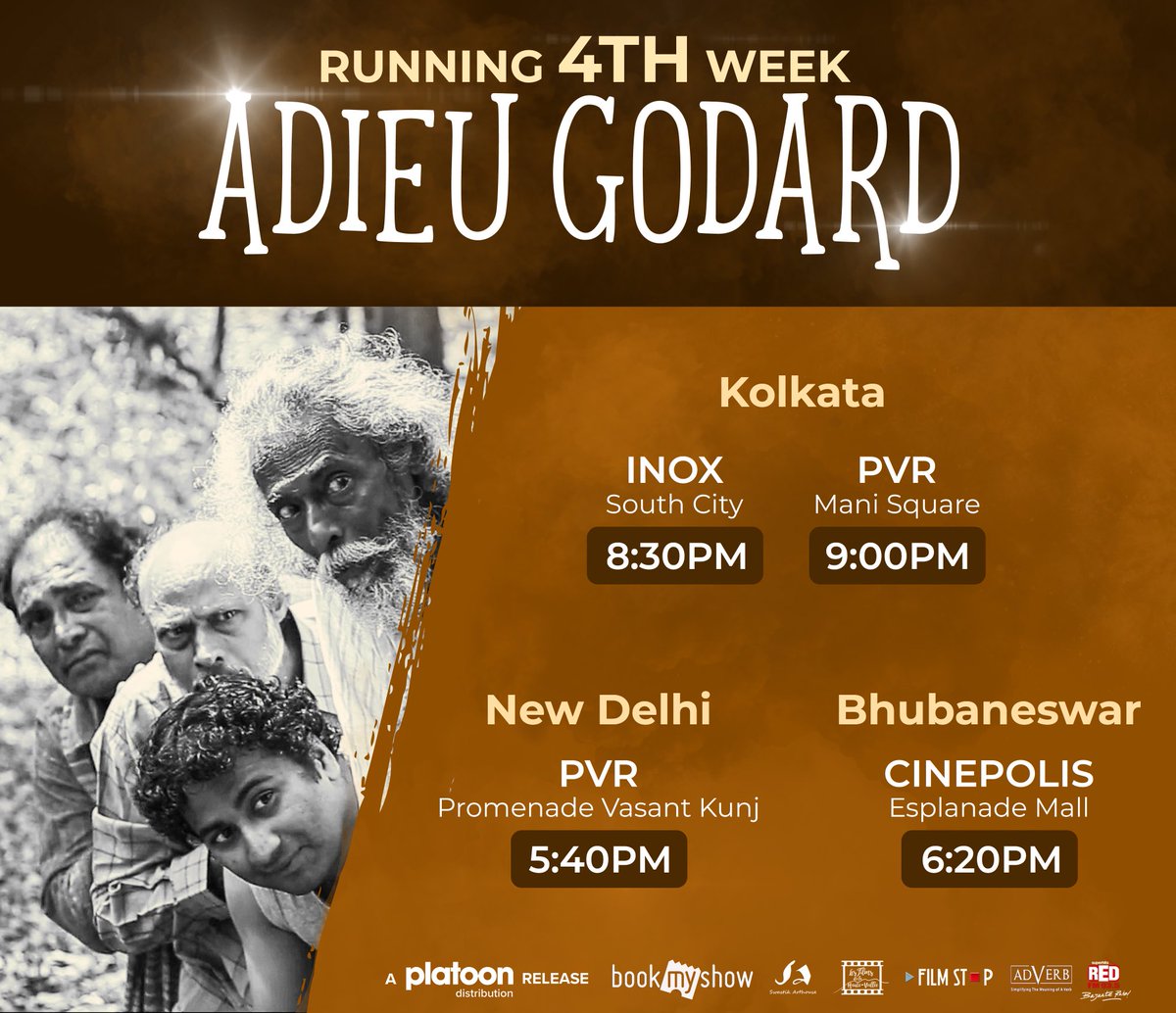 svastik_arts's tweet image. **FOURTH WEEK** #overwhelmed

#AdieuGODARD begins its fourth week on the home ground!!

It is releasing in Delhi tomorrow and will continue for the #secondweek in Kolkata with additional shows.

Thank you for your trust in the film. Keep loving and spreading the joy!#goforgodard