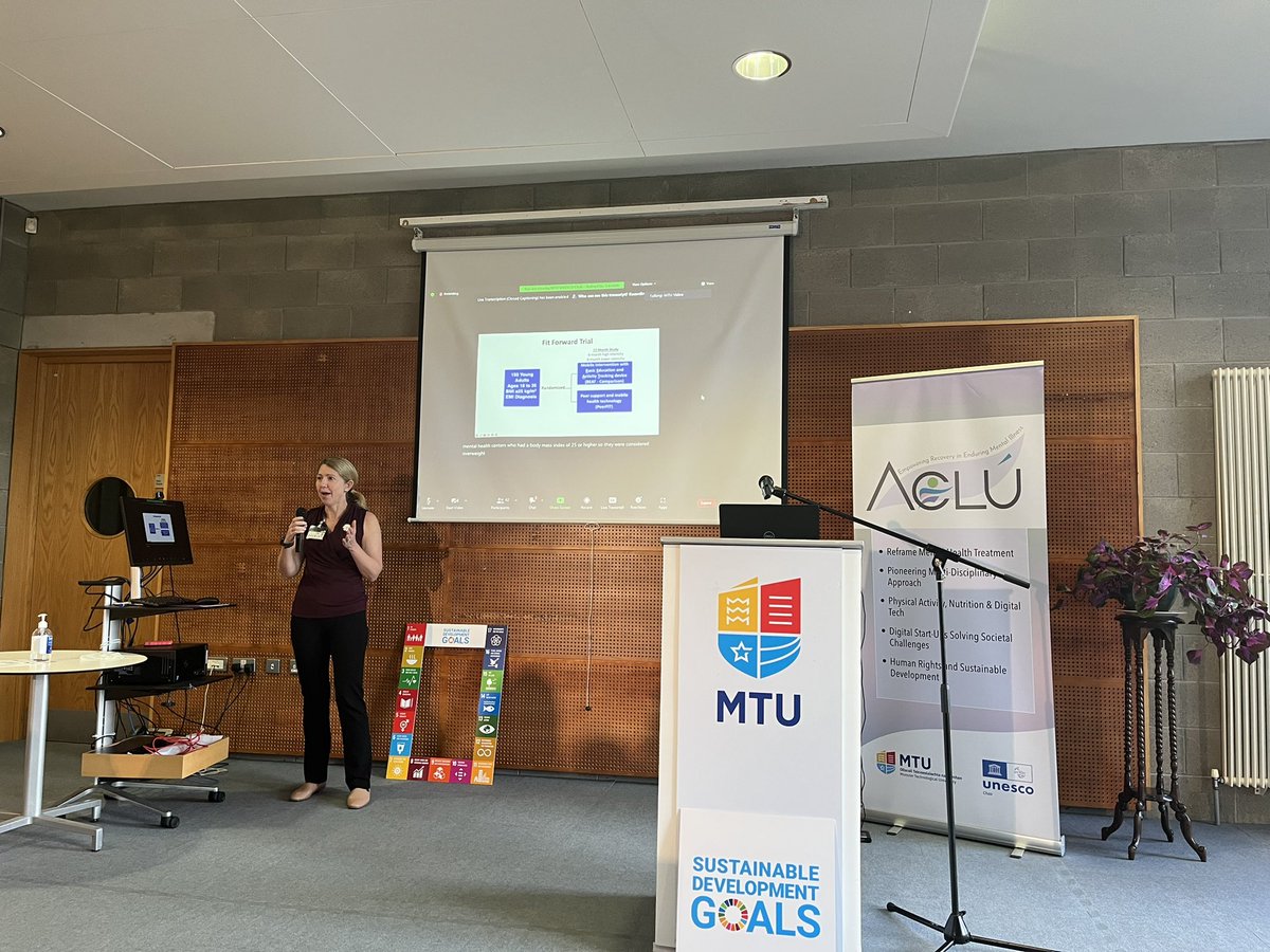 JosephFirthUoM's tweet photo. The launch event for the ACLÚ initiative from @MTU_ie @UNESCO features tremendous presentations from @KAschbrenner on PeerFit &amp; BEAT (using tech to promote fitness in SMI) &amp; @evmatthewsIRL; sharing insights on implementing exercise in Ireland’s mental health services https://t.co/ouy98qpjHB