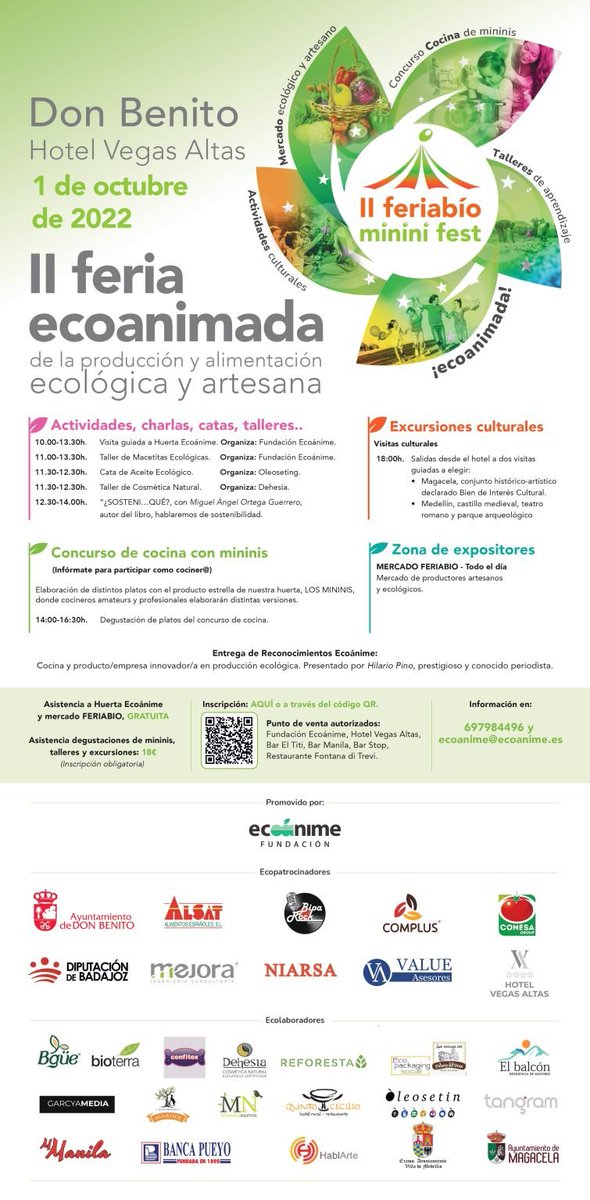 🟢II FERIABIO - MININIFEST🟢

📍¿Donde? ➡️ #Hotel Vegas Altas de Don Benito (Badajoz)

🗓️¿Cuándo? ➡️ El próximo día 1️⃣de octubre

¡No os lo perdáis!

#feria #bio #organicfood #artesania #alimentacion