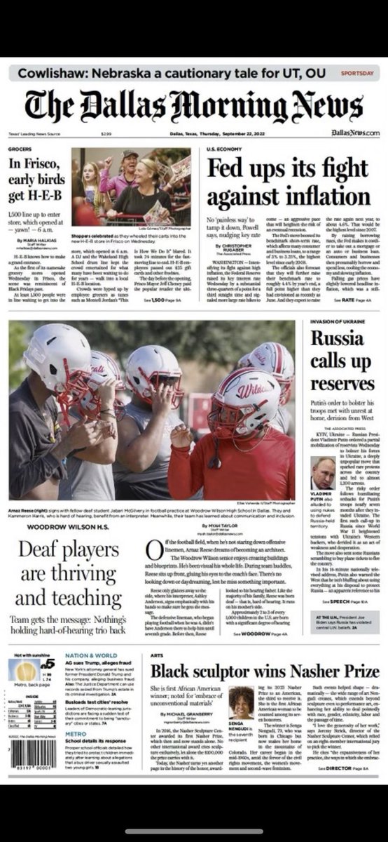 WoodrowFootball's tweet image. Front page of @dallasnews today! #CodeRed #NuffSaid #HeismanHigh