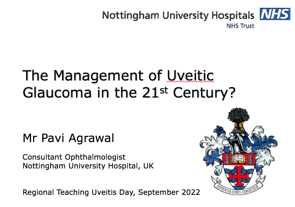 pavi_agrawal's tweet photo. Looking forward to speaking at the regional ophthalmology uveitis teaching day for trainees and AHP's tomorrow in Nottingham. I will be speaking about the challenges in 'The Management of Uveitic Glaucoma in the 21st Century'. Please come and join us for a very informative day! https://t.co/2w2FVH8EOy