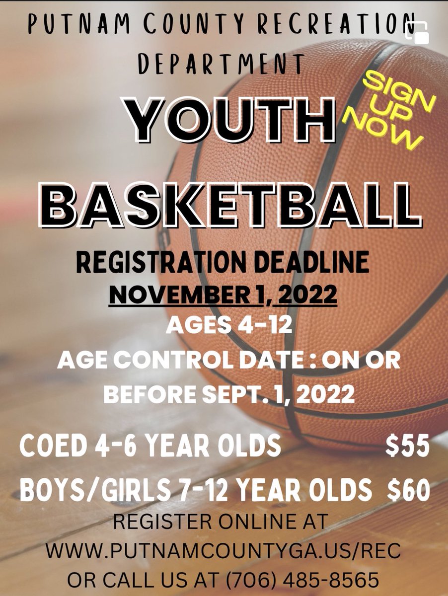Sign up for youth basketball at the Putnam County Recreation Department. See the flyer for more details! 🏀