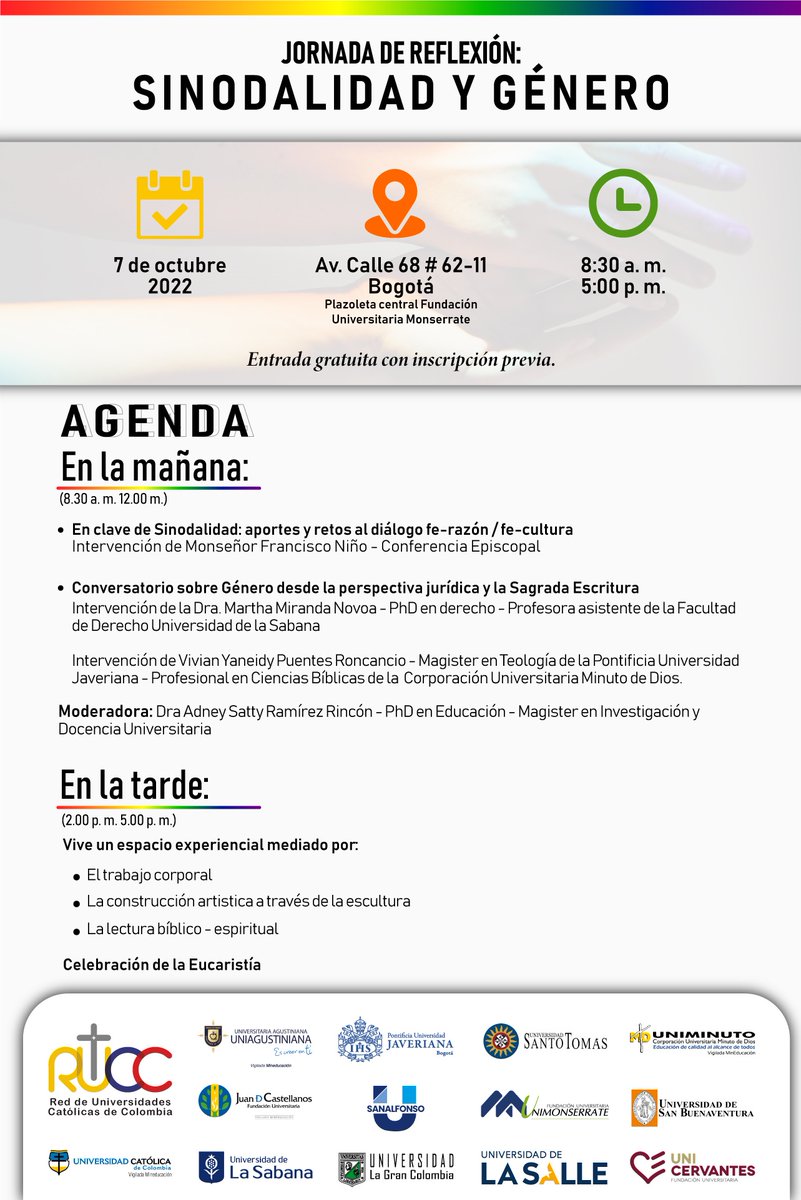 facteologiapuj's tweet photo. En clave de sinodalidad la mesa pastoral del nodo centro de la Red de Universidades Católicas de Colombia (RUCC).
Inscripciones: https://t.co/w1yqNWpS86
Red de Universidades Católicas de Colombia - Antioquia - Chocó #RUCC #Sinodalidad #dialogo #genero #JornadaDeReflexion https://t.co/btq90Fzi5V