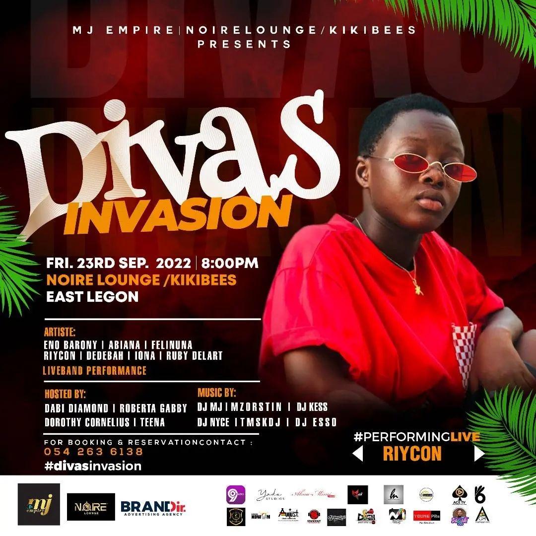 hypealert_gh's tweet photo. This Year's edition of #DivasInvasion is gona b 💥💥💥.
@_originalriycon will be performing live.

Date: Friday, 23rd September,2022
Venue: @KikiBeesGh
Time: 20:00 GMT

Follow @DivasInvasionGH for more updates.

 #HypeBoy Ashawo https://t.co/lV0xCt0zUx