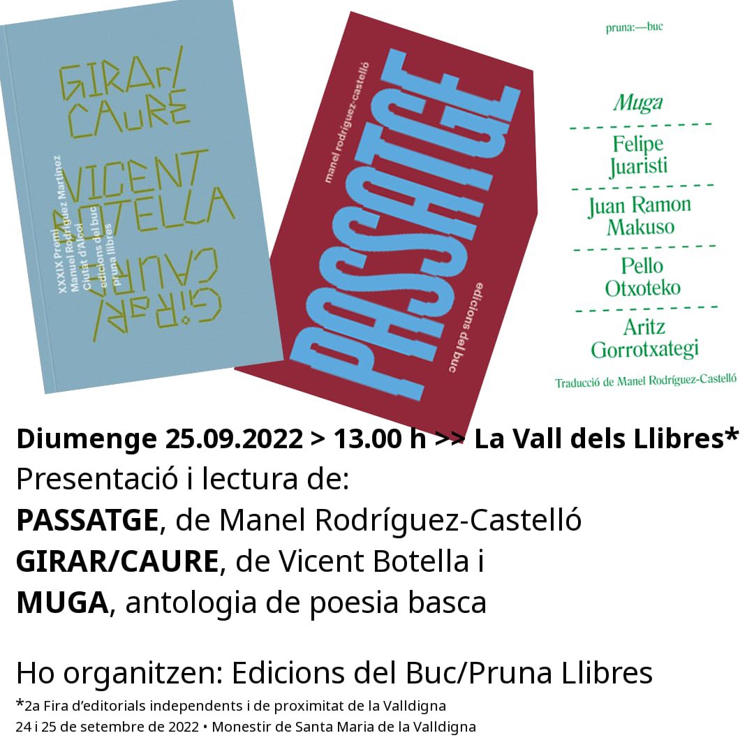 Diumenge 25S a La Vall dels Llibres jugarem un tresillo poètic al Monestir de Santa Maria de la Valldigna. A les 13.00 h.

<a href="/edbuc/">ed</a> @VBSoler @SanchisFerrer <a href="/PrunaLlibres/">Pruna Llibres</a> <a href="/LletraImpresa/">Lletra Impresa</a> 
<a href="/diarilaveucat/">Diari La Veu</a> <a href="/veudelsllibres/">La Veu dels Llibres</a>