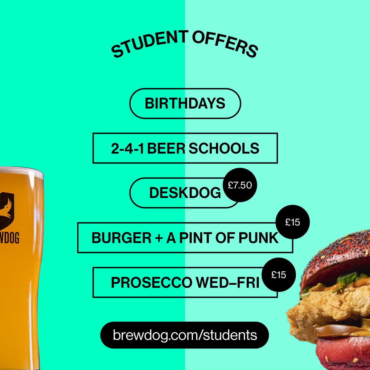 Happy Freshers Week! 🎉 

Celebrate the start of the school year at BrewDog Ealing with our bangin’ student offers. DM us or check out the BrewDog website for more info 😎 

#brewdog #whatson #freshers #uni #craftbeer #deskdog #burger #pints