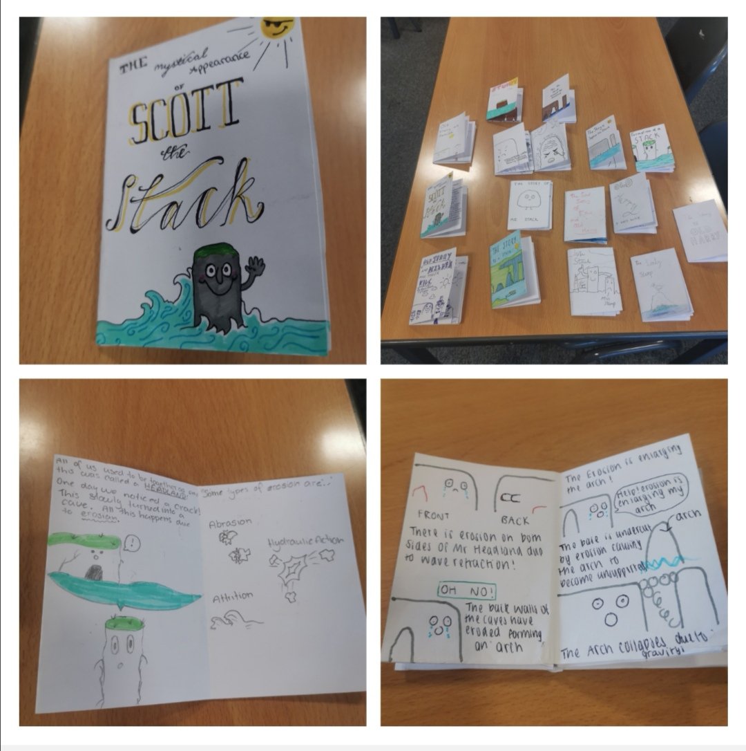 mrscouper's tweet photo. Brilliant erosion stories from Higher today. They used the marking scheme to recap the formation of stacks. What a creative bunch! 👏🏻🤩🌍 https://t.co/f9SC0GmvNw
