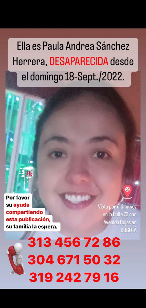 #BuscamosAPaulaAndrea!!! Desaparecida en Bogotá.

#BrigadaDigital