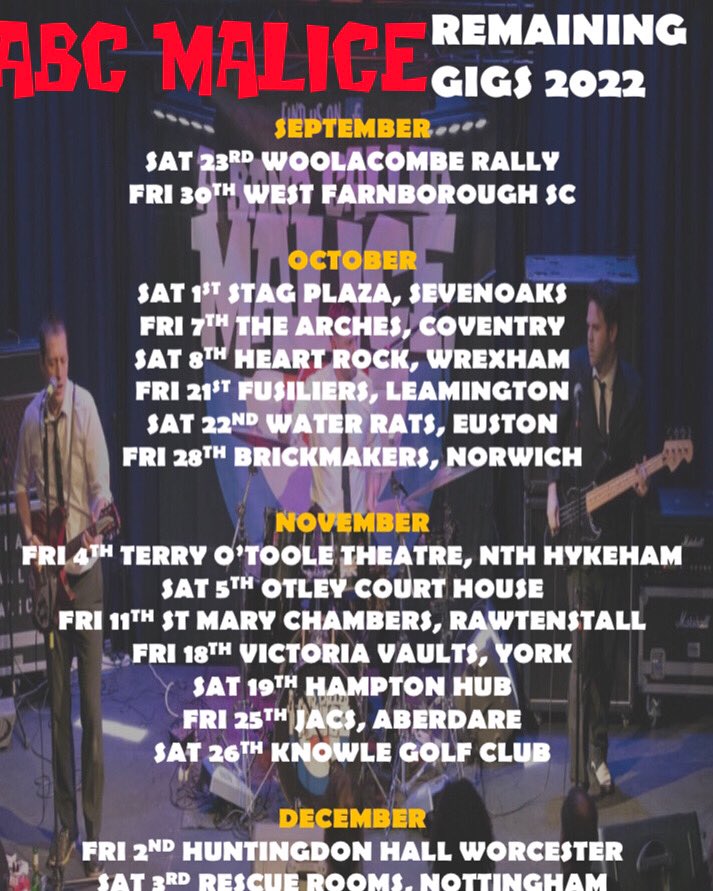 abcmalice's tweet image. Remaining gigs for 2022!!! Check out our events page or website, abandcalledmalice.uk for ticket links!!! Be great to see you at some of them!!