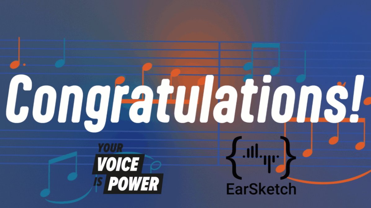 EarSketch's tweet photo. #YourVoiceisPower Round 2 Winners are posted!  Check out this amazing group of talented #coders and #composers from across 12 states and 33 schools. https://t.co/Ao7Fr8KNe8 
#computerscience #futureprogrammer #Remix #python @hiphophighered @YELLOWORG @amazon @CEISMC https://t.co/qx54OzIdYt