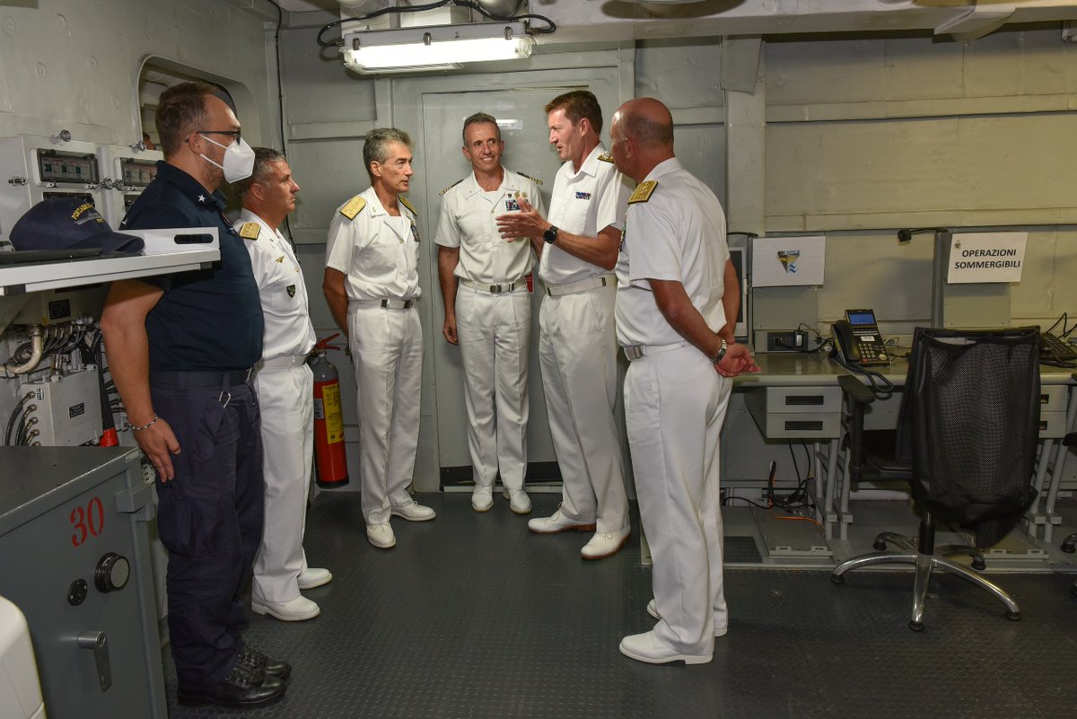 STRIKFORNATO's tweet photo. Strengthening Cooperation! 🤝
#STRIKFORNATO Command visited CINCNAV, the 🇮🇹 @ItalianNavy Fleet HQ, and ITS #CAVOUR that was recently, and for the first time in history, under @NATO command conducting #NeptuneShield 22 Vigilance Activity.

👉 https://t.co/pLyLdQ6G6i

#WeAreNATO https://t.co/ygOQPKjIvD