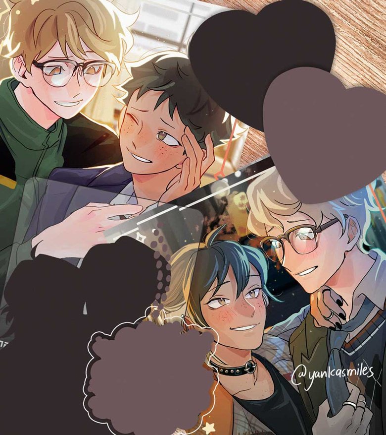 multiple boys glasses male focus yaoi freckles blush smile  illustration images
