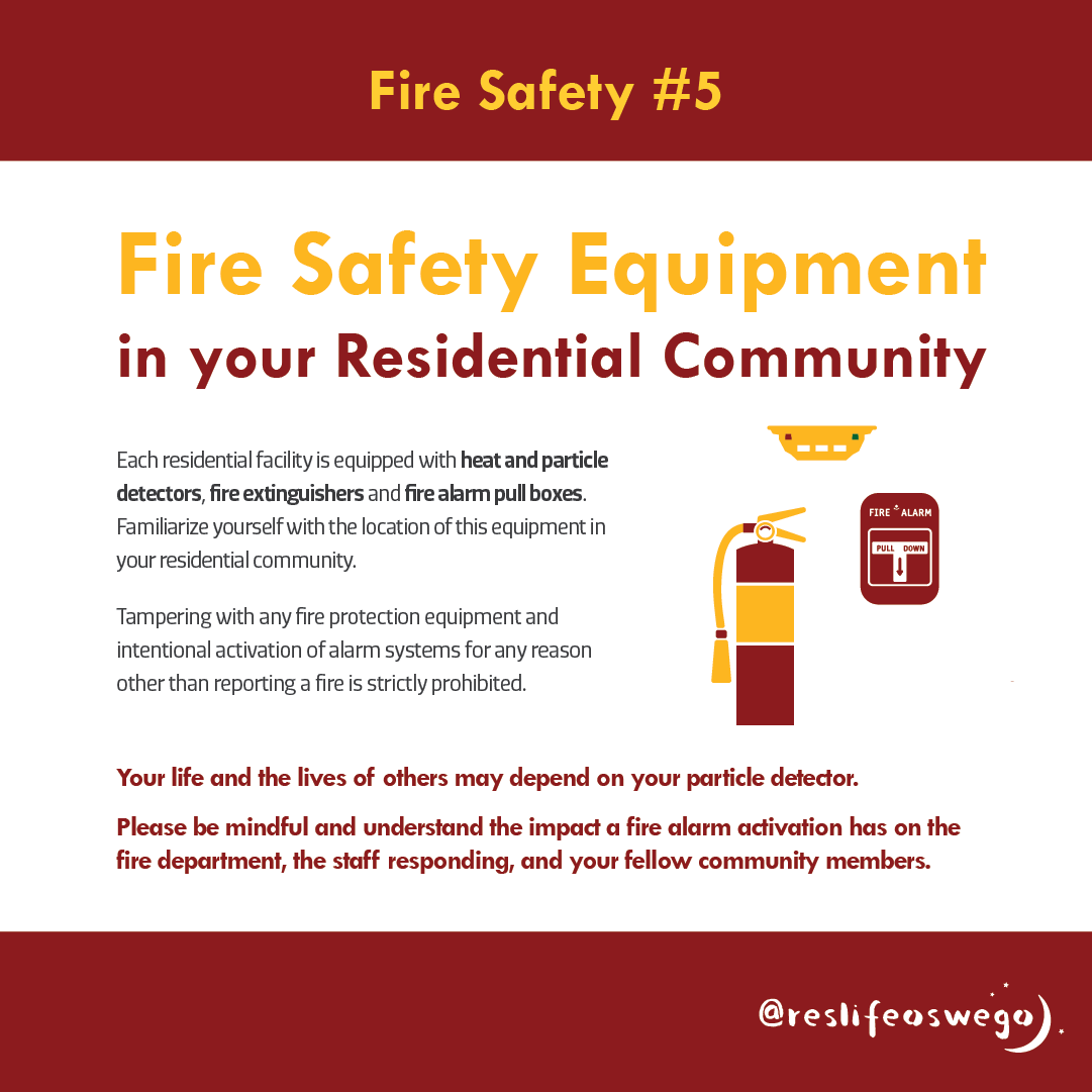 OswegoResLife's tweet photo. 🚒Fire Safety #5 

Fire Safety Equipment in your Residential Community🧯

Each residential facility is equipped with heat and particle detectors, fire extinguishers and fire alarm pull boxes. Familiarize yourself with the location of this equipment in your residential community. https://t.co/sVsjo1v5FC