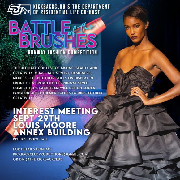 SouthernLivin1's tweet photo. THE ULTIMATE CONTEST OF BRAINS, BEAUTY AND CREATIVITY. MUAS, HAIR STYLIST, DESIGNERS MODELS, ETC PUT THEIR SKILLS ON DISPLAY IN FRONT OF A CROWD IN THIS RUNWAY STYLE
COMPETITION 
We are having a Interest Meeting Sept. 29 At 5pm
In the Louis Moore Annex Building 
behind Jones Hall https://t.co/YzkDnaQyI7
