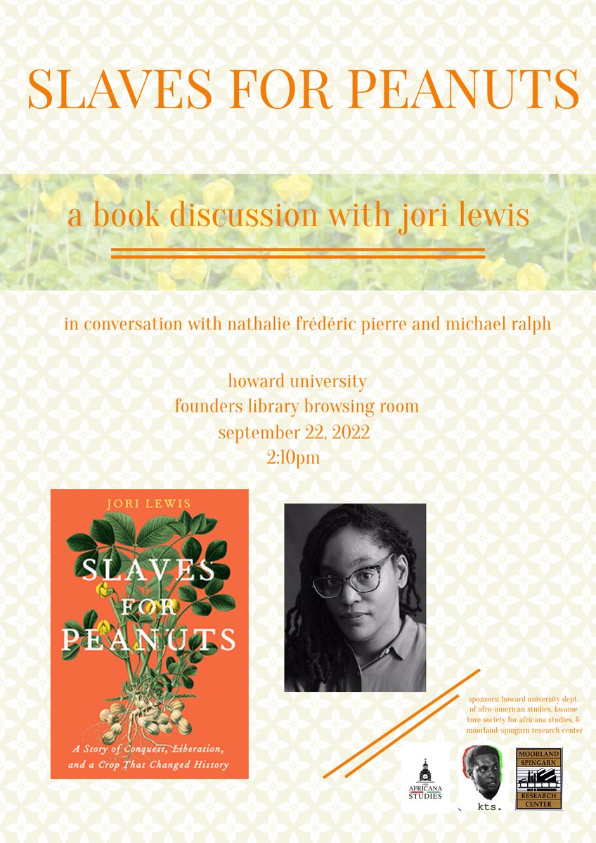 HU Africana Studies (@huafricana) on Twitter photo Join us today at 2pm in the Founders Library Browsing Room for a book discussion with <a href="/jorilewis/">Jori Lewis</a> in conversation with Nathalie Frederic Pierre and Michael Ralph as they discuss Lewis’ boom “Slaves for Peanuts” Join us today at 2pm in the Founders Library Browsing Room for a book discussion with <a href="/jorilewis/">Jori Lewis</a> in conversation with Nathalie Frederic Pierre and Michael Ralph as they discuss Lewis’ boom “Slaves for Peanuts”