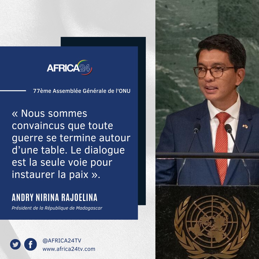 #AFRICA24 (@africa24tv) on Twitter photo Pour une paix durable, <a href="/SE_Rajoelina/">Andry Rajoelina</a>, président de 🇲🇬#Madagascar appelle a des concertations entre les différentes parties en conflits en #Afrique comme partout dans le monde.
#UNGA
#ONU🇺🇳 Pour une paix durable, <a href="/SE_Rajoelina/">Andry Rajoelina</a>, président de 🇲🇬#Madagascar appelle a des concertations entre les différentes parties en conflits en #Afrique comme partout dans le monde.
#UNGA
#ONU🇺🇳